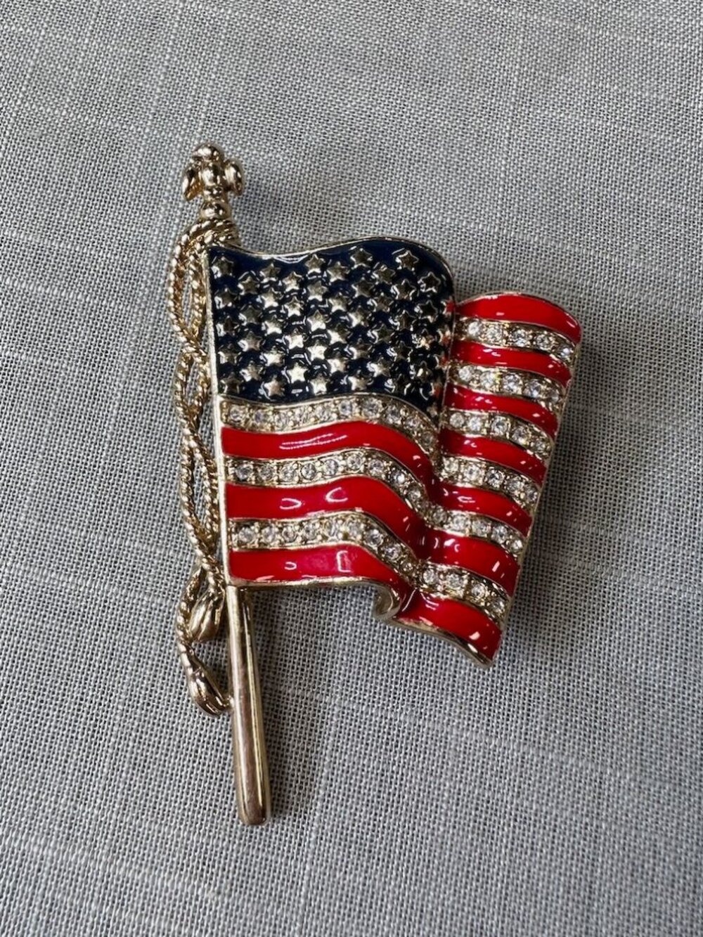 Monet American Flag United We Stand Enameled and Rhinestone Pin